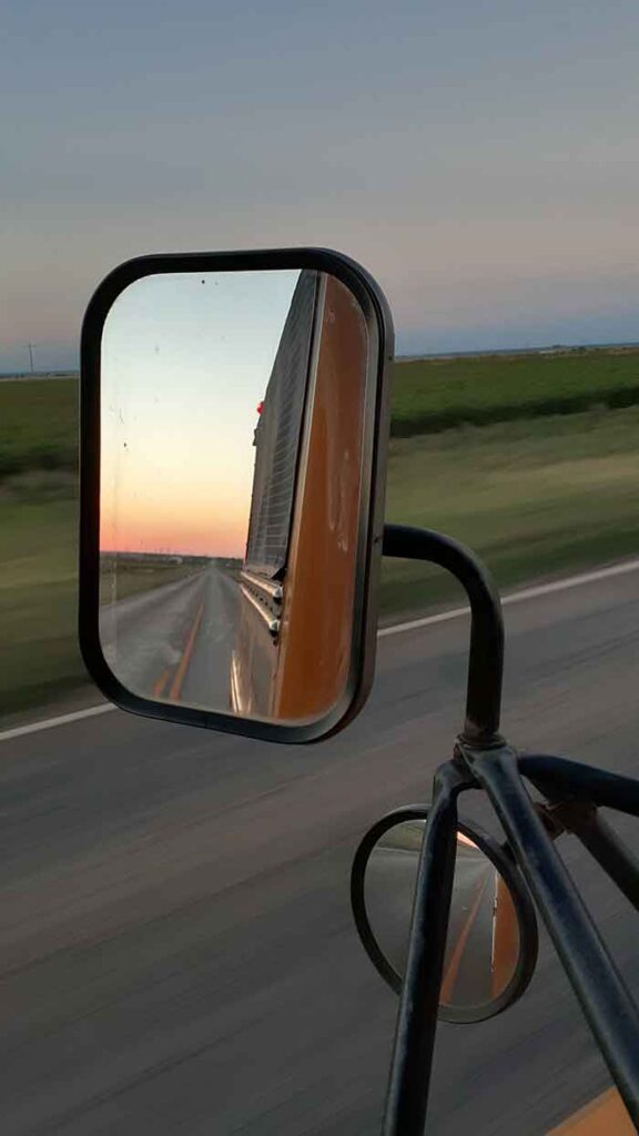 Skoolie Road Trip, Side Mirror View