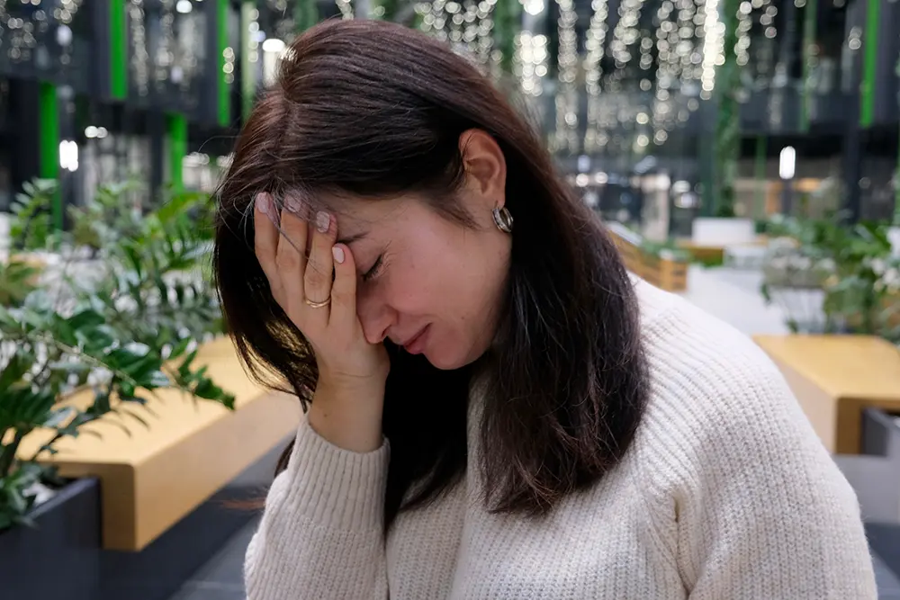 Woman stressed out, mental health while traveling